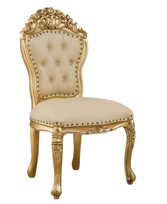 Royal Dining Chair — Gold Frame & White Fabric