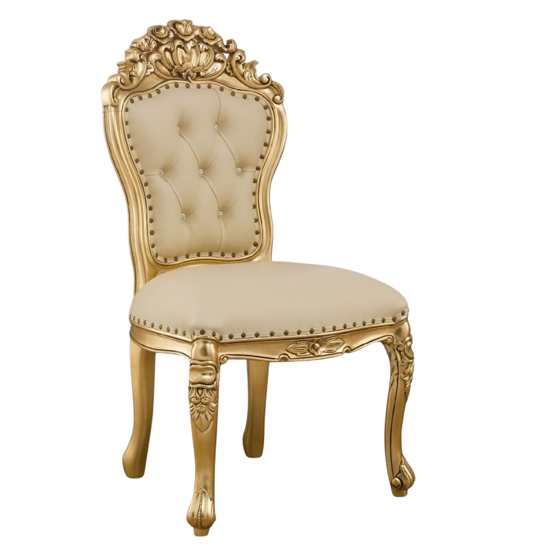 Royal Dining Chair — Gold Frame & White Fabric