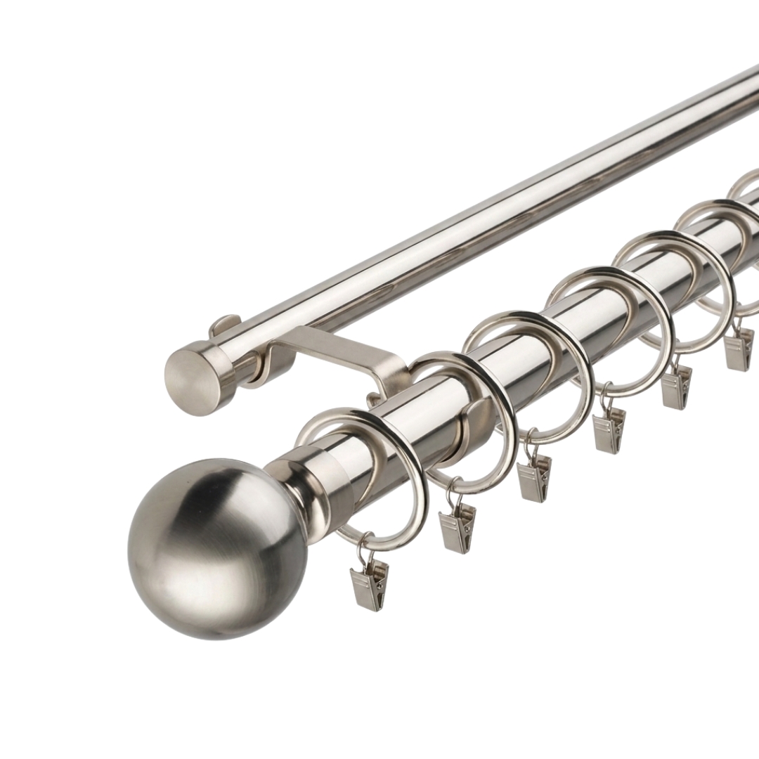 Premium Steel Curtain Rod — Brushed Silver